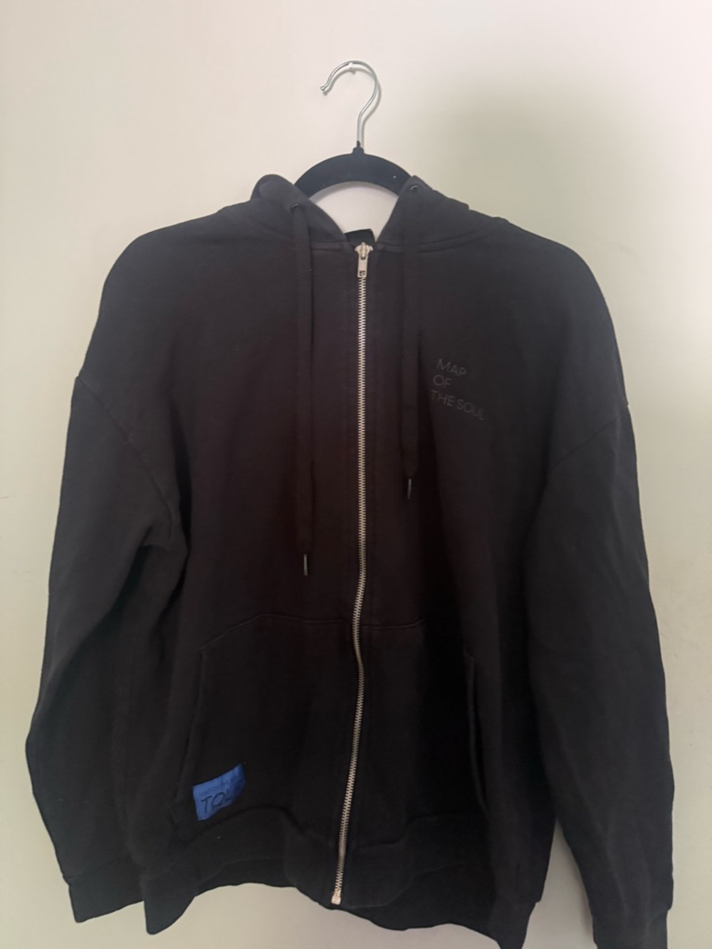 Black Zip-Up Hoodie with Subtle Embroidery BTS MAP OF THE SOUL TOUR